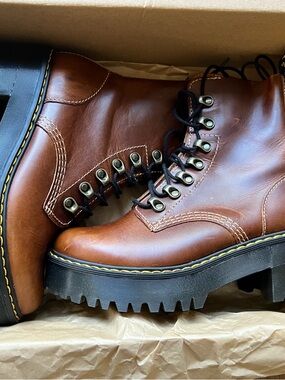 Dr. Martens Women's Brown Leather Lug-Soled Lace-Up Boots